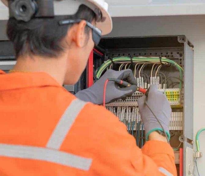 Electrician Wiring Cable At Terminal And Junction Box